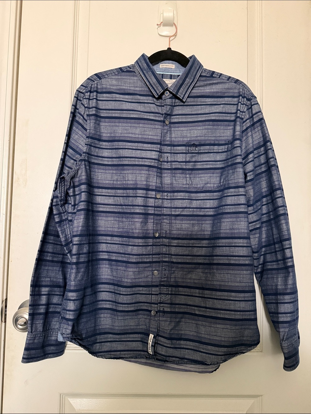 Original Penguin Navy and Light Purple Horizontal Stripe Button-Down Shirt